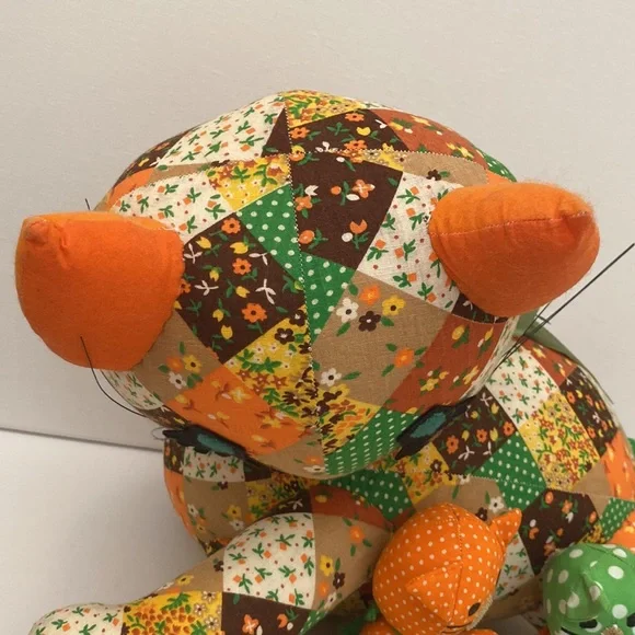 Vintage Handmade Patchwork Cat With Nursing Kittens Plush Stuffed Animal - 15” - Picture 3 of 9
